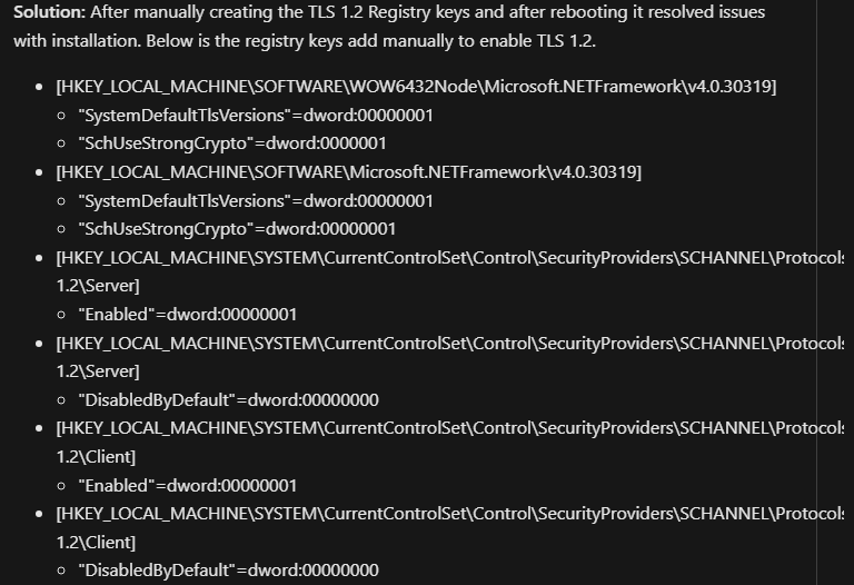 Registry edits to make to manually enable TLS 1.2